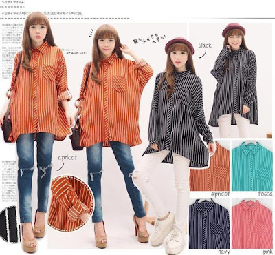 Jual Baju Big Size Oversize Stripes Blouse - 12577